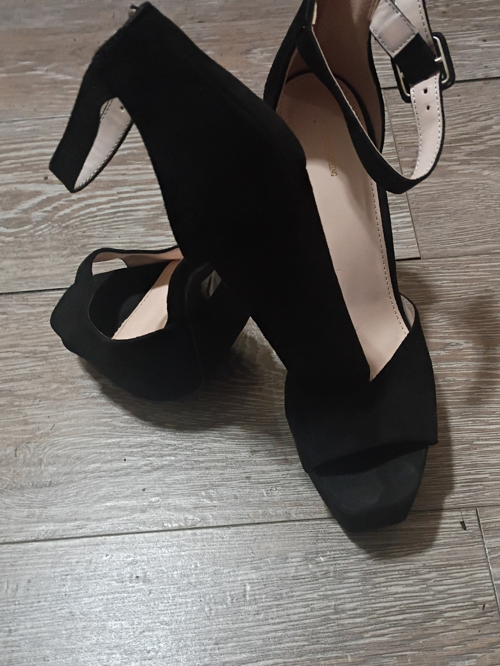 Black Suede Open-Toe Block Heel Size 9